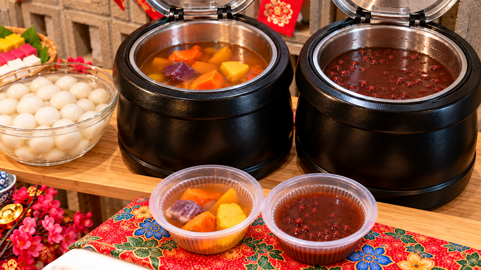tong shui bar with sweet potatos soup and red bean soup with glutinous ball