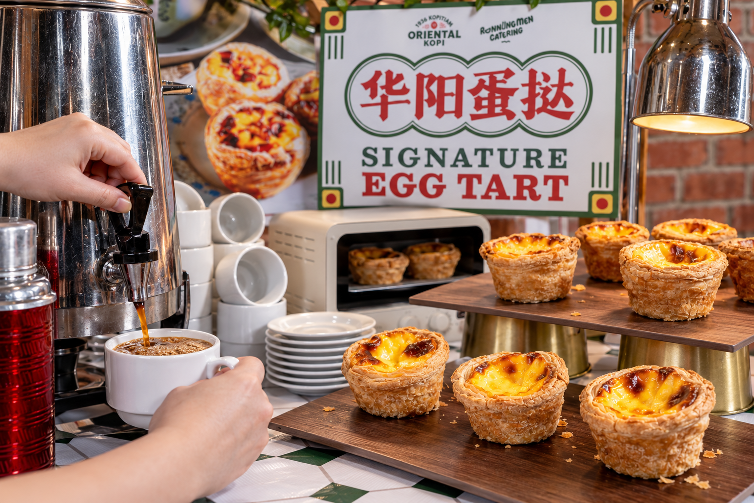 oriental kopi & egg tart station for event purpose