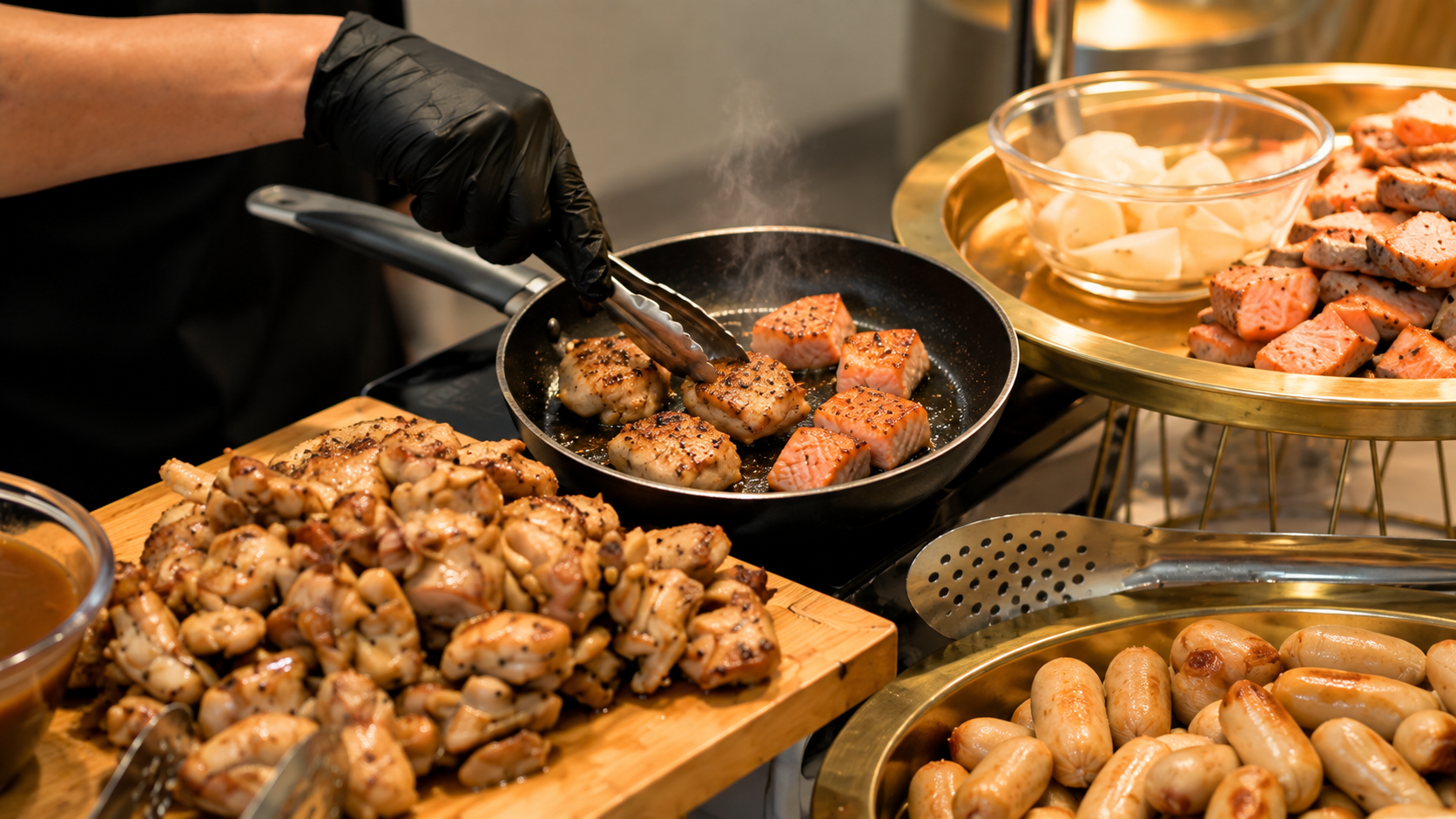 grilled meat lover stations chciken chop salmon onsite event