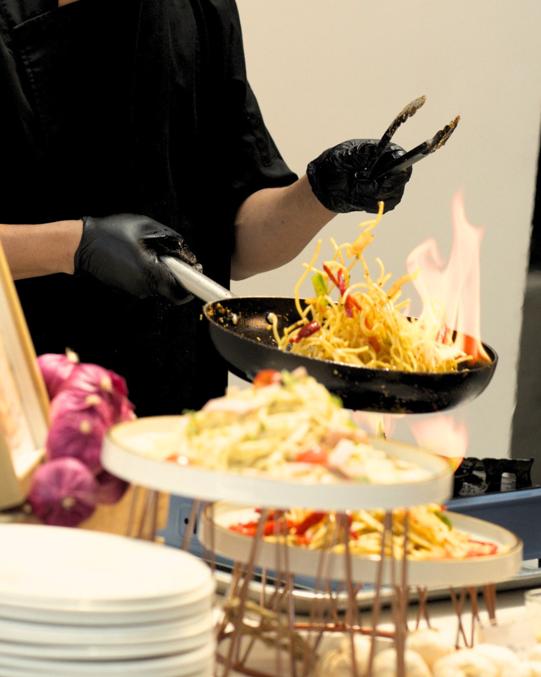 live spaghetti cooking in outdoor event