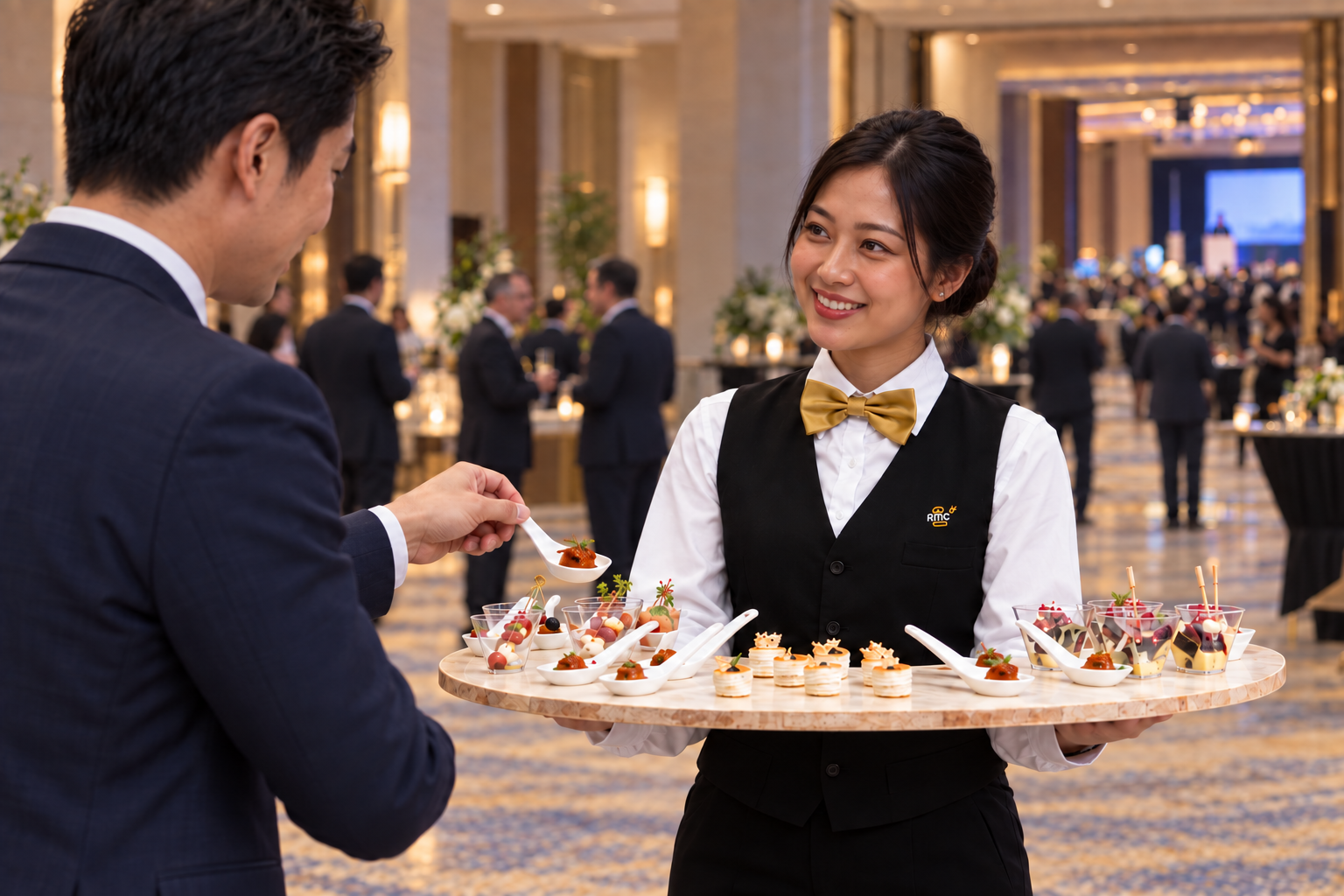 butler services with a customer taking the food