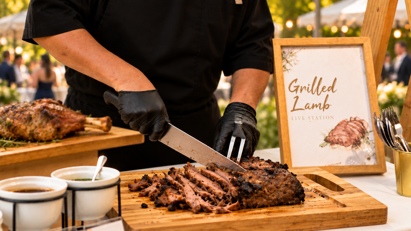 whole lamb leg live cutting outdoor event