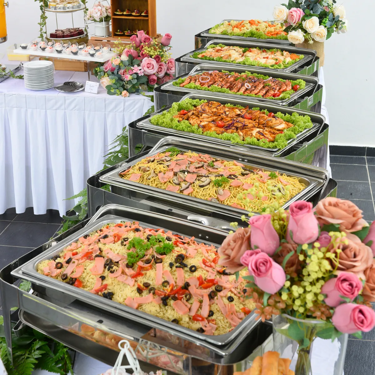 Styled buffet catering setup for a house-warming event