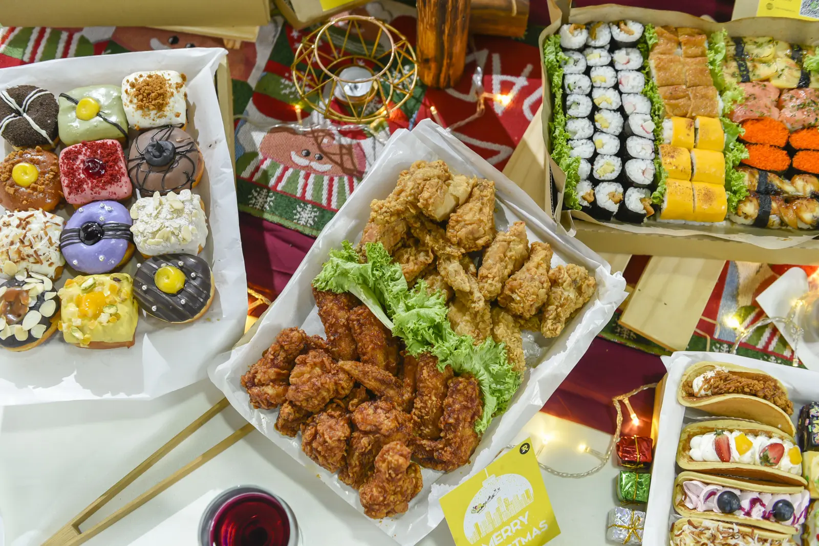 runningmen catering christmas 2020 foodie box korean fried chicken and sushi and doughnut